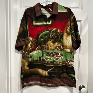 Vintage handmade dogs playing poker shirt size large/extra large
